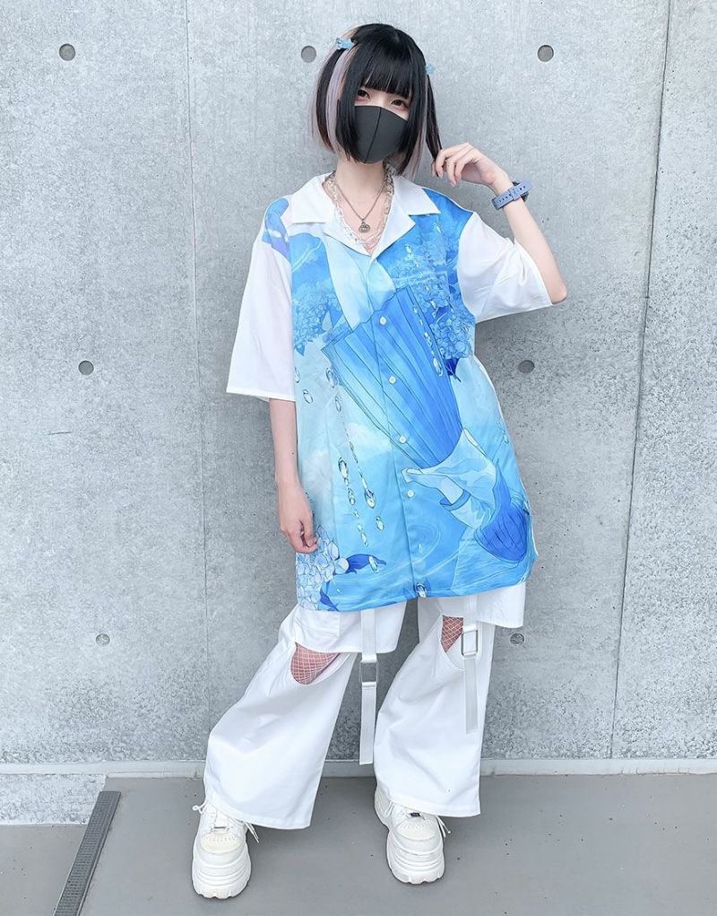 新品未開封　『ililil/イルイルイル』雨と紫陽花と少女 開襟シャツ ililil【イルイルイル】雨と紫陽花と少女 開襟シャツ/全1色
