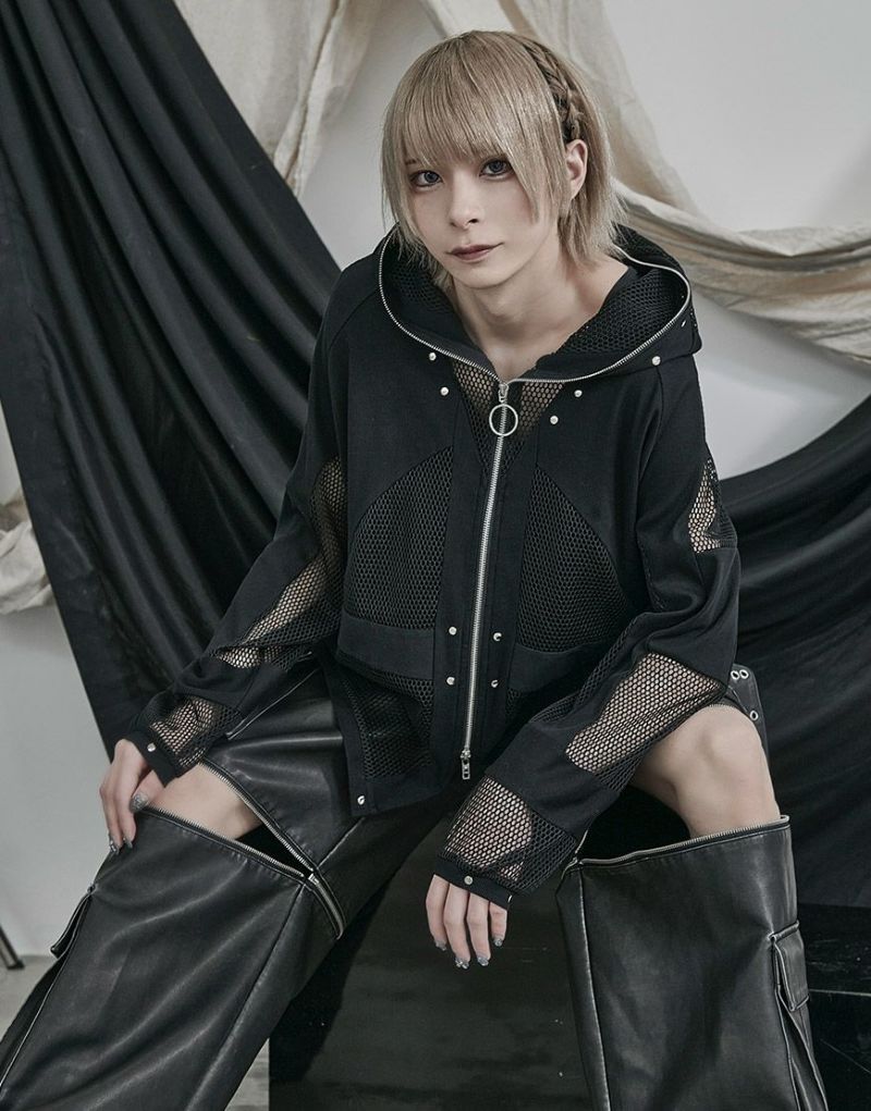 ililil【イルイルイル】Chainmailリブ切り替えメッシュパーカー/全1色