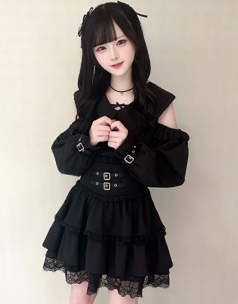 ililil　地雷ちゃん推しに会う日の最終兵器ワンピース　地雷系　量産型　長袖 ililil地雷ちゃん推しに会う日の最終兵器 全3色色 ワンピース