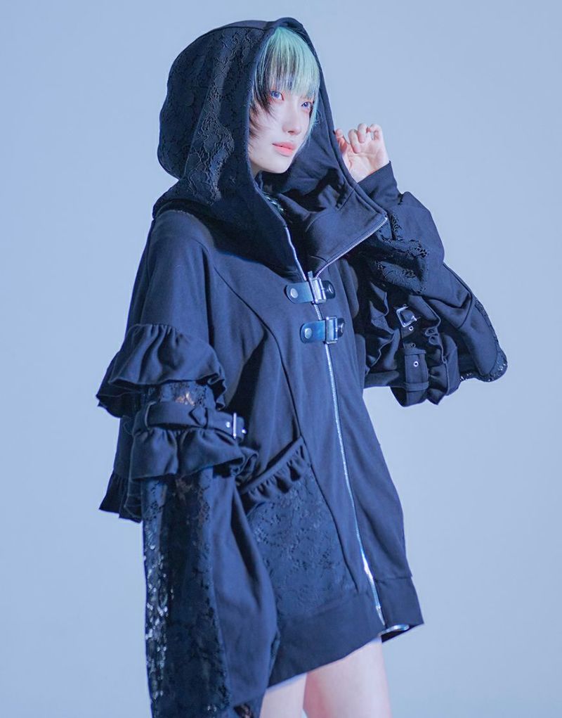 ilililふわふわの嘘で包んだ天使のレースフリルパーカー 全2色