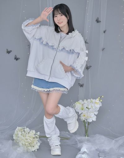 ililil【イルイルイル】Chainmailリブ切り替えメッシュパーカー