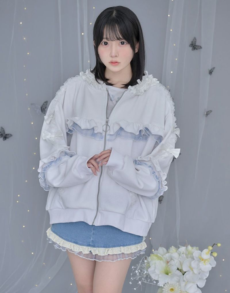ililil イルイルイル フリルパーカー ilililふわふわの嘘で包んだ天使のレースフリルパーカー 全2色