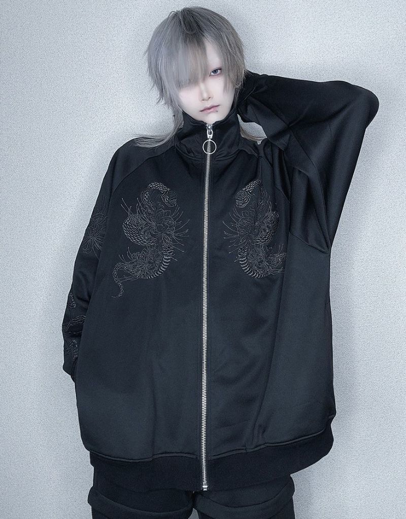 アウトレット商品】ililil【イルイルイル】和刺繍トラックジャケット/Black